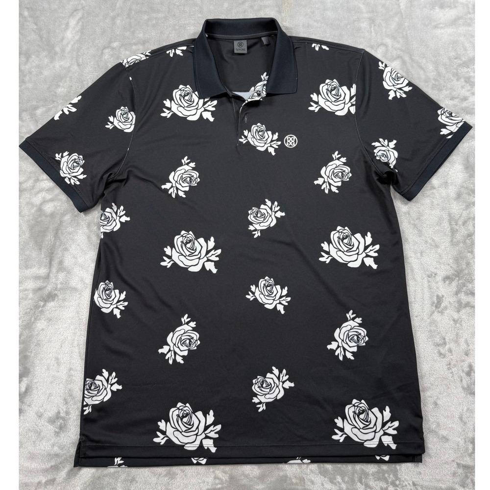 G/FORE Men's Size Large Rose Flower Print Performance Golf Polo Shirt EUC